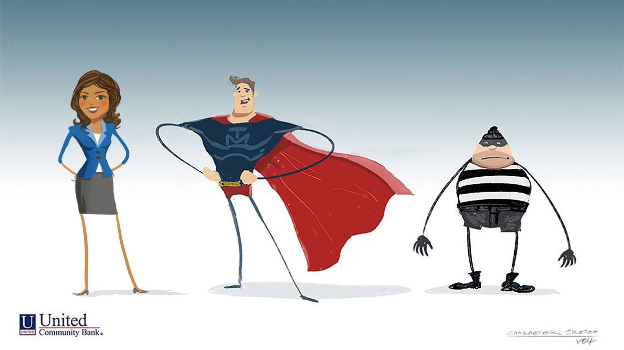 United Community Bank Character Sketches for a video