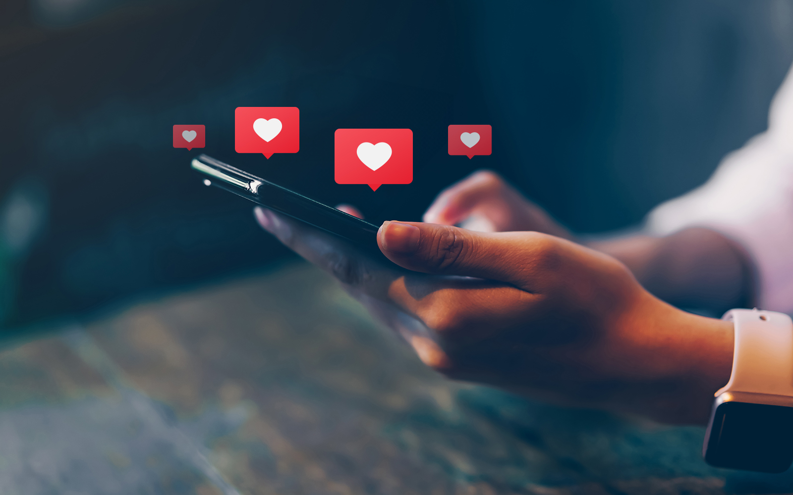 A picture of someone using social media with heart emojis